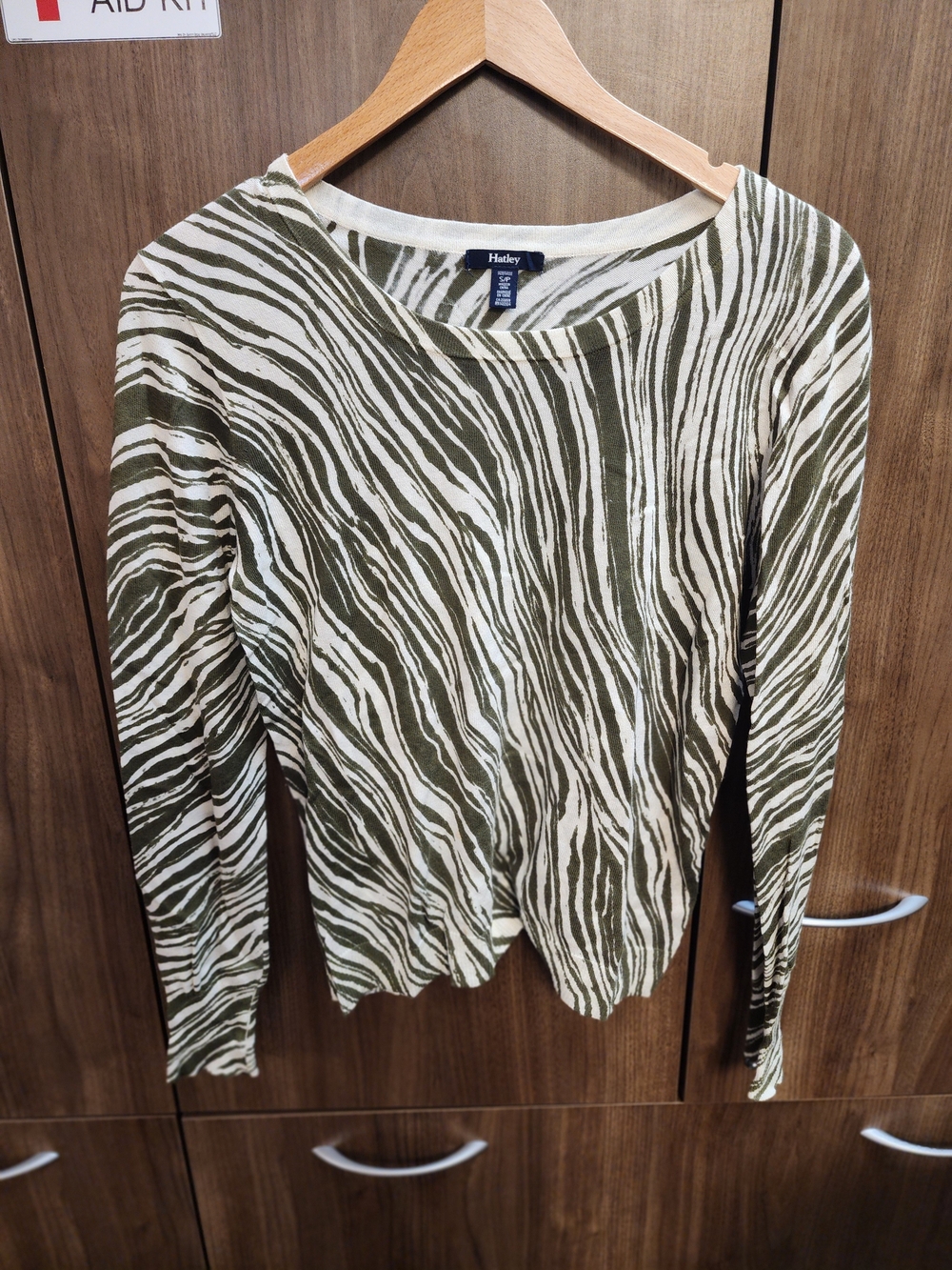 Hatley Olive & Cream Zebra-Print Scoop Neck Sweater